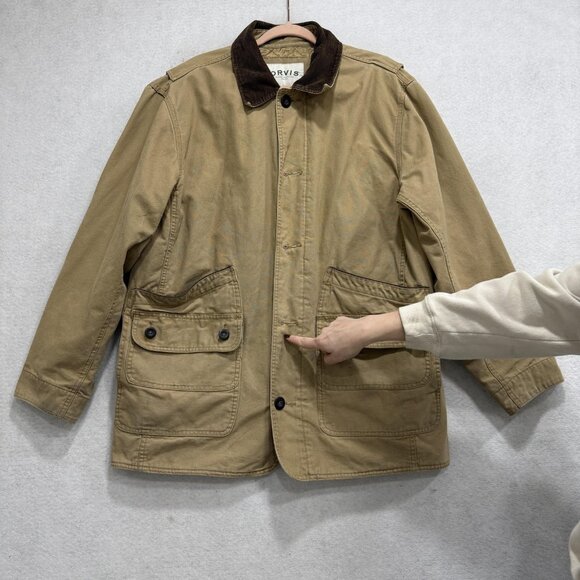 Orvis Jacket Mens Large Beige Canvas Field Coat Quilted Lined Outdoor Workwear - Picture 3 of 16